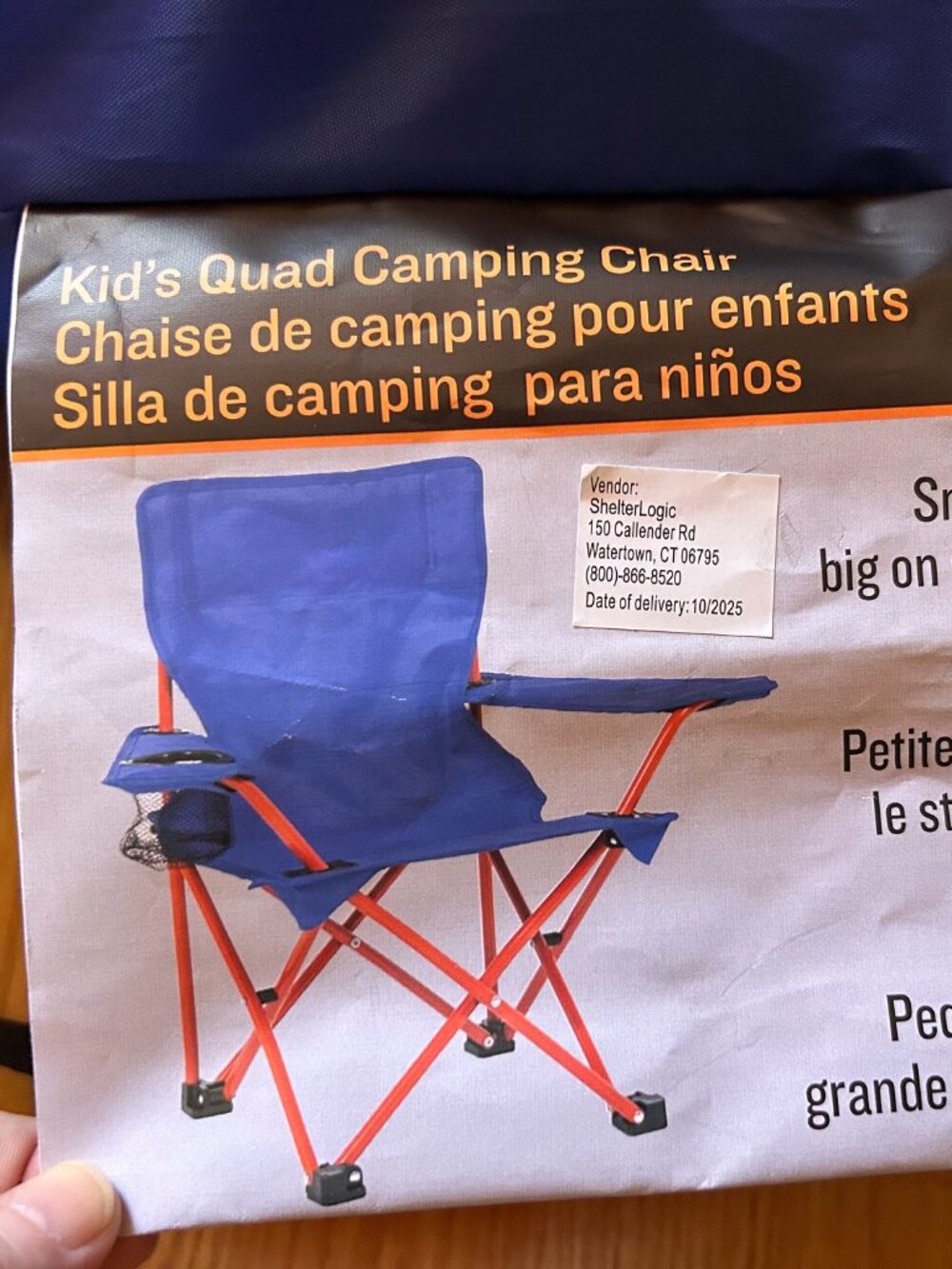 Camp & Go Kids Folding Camping Chair Blue Red Frame Cup Holder & Carry Bag